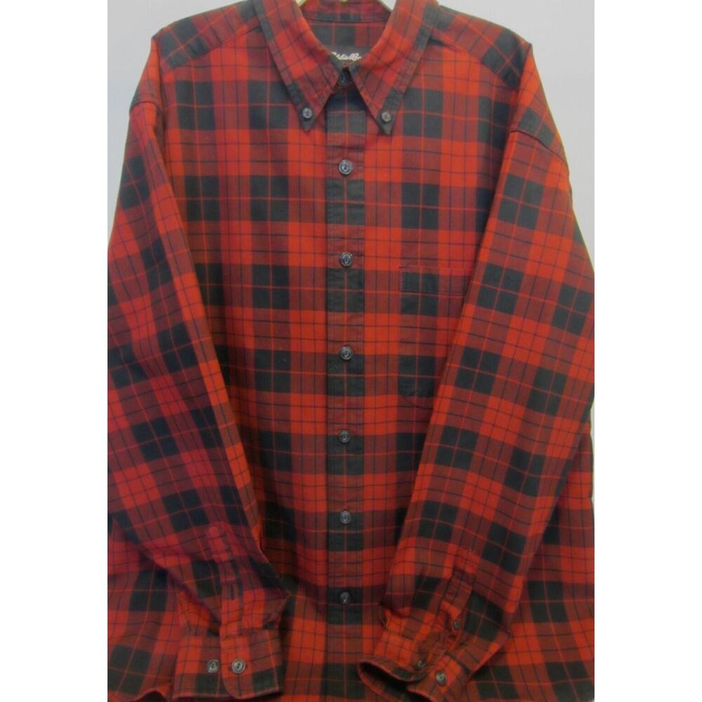 Eddie Bauer Black Red Tartan Buffalo Plaid Cotton Twill Casual Work Shirt M-L 50